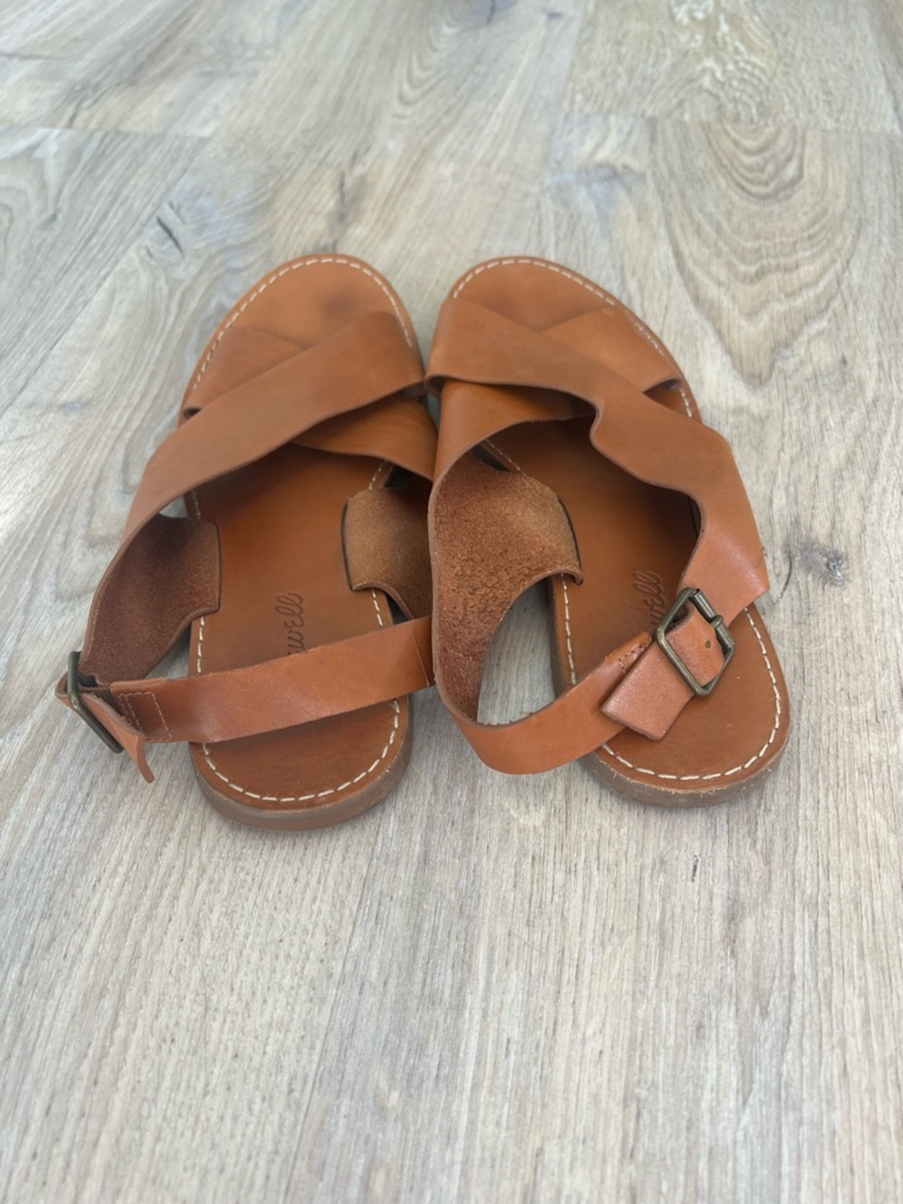 Madewell Brown Leather Crisscross Buckle Sandals